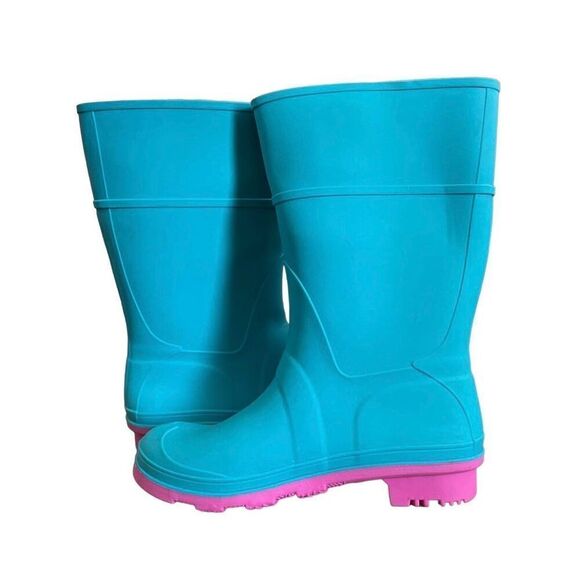 Kamik Girls 3 Raindrops Turquoise Pink Rubber Rainboots Wellies - Picture 7 of 12